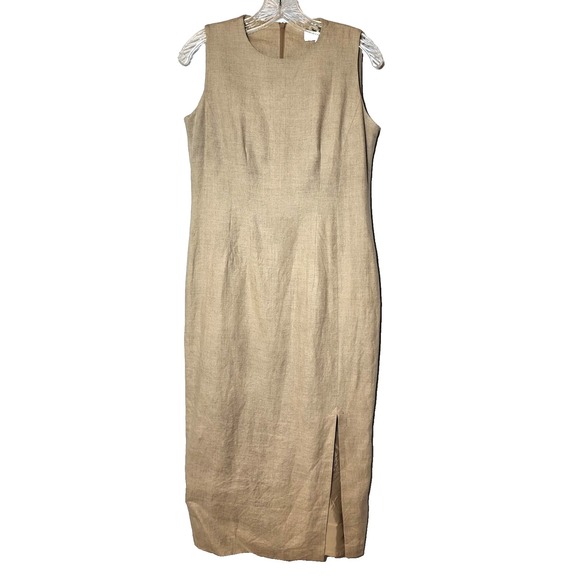 Breeches Dresses & Skirts - Breeches Natural Linen Maxi Sheath Dress Rear Zip Front Slit USA Size 6 Neutral‎